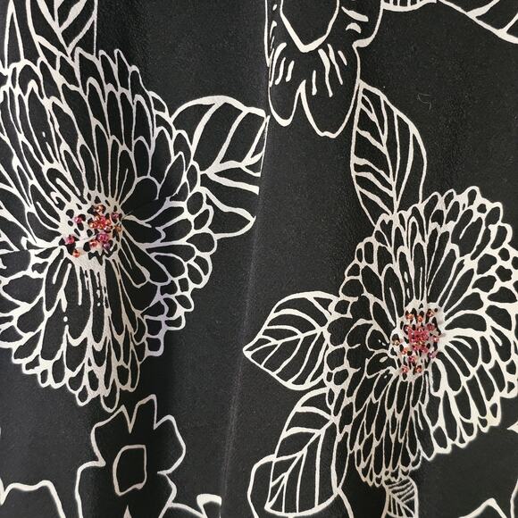 Vintage 80s Yves Cossette Depeche Mode Floral Silk Dress 14 Gothic Dark Floral - Picture 4 of 7